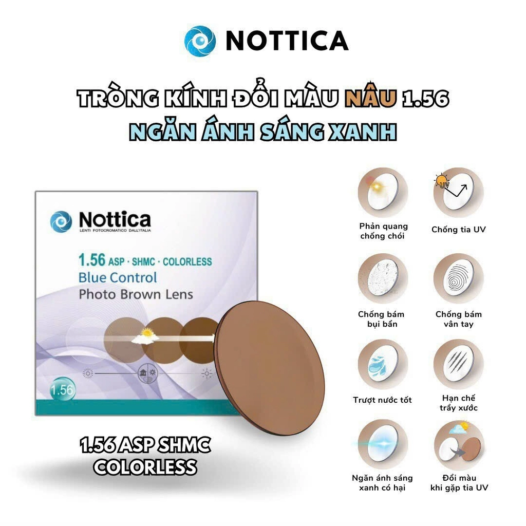 Tròng Kính Đổi Màu Nâu Trà Lọc Ánh Sáng Xanh Nottica